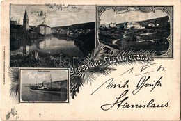 T2 1901 Veli Losinj, Lussingrande; Hafen, Erzherzogliches Palais, Hafen-Einfahrt / Port, Steamship, Palace. G. Jacobsen' - Non Classés