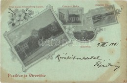 T2/T3 1901 Verőce, Wirowititz, Virovitica; Templom, Tér, Vasútállomás, Schaumburg-Lippea Várkastélya / Grad Kneza, Crkva - Non Classés