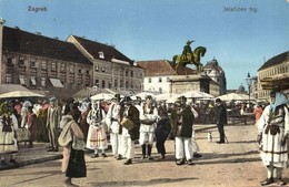 T2 1908 Zagreb, Zágráb; Jelacicev Trg / Market With Vendors, Folklore - Sin Clasificación
