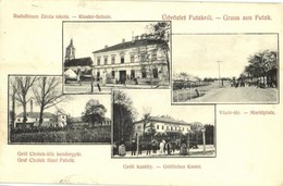 T2/T3 1908 Futak, Futtak, Futog; Rudolfinum Zárda Iskola, Gróf Chotek-féle Kendergyár, Vásár Tér, Grófi Kastély. Singer  - Non Classés