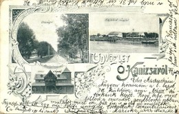 T2/T3 1899 Magyarkanizsa, Ókanizsa, Stara Kanjiza; Országút, Hajóhíd, Vigadó / Road, Pontoon Bridge, Redoute. Art Nouvea - Non Classés