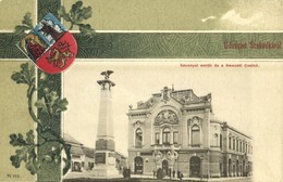T2 1910 Szabadka, Subotica; Nemzeti Kaszinó és Kaponyai Emlék. Szecessziós Litho Keret Címerrel / Casino, Military Monum - Unclassified