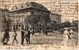 T2 1905 Szabadka, Subotica; Piac árusokkal, Szabadkai Gazdák és Iparosok Hitelintézeti Részvénytársasága, Montázs / Mark - Ohne Zuordnung