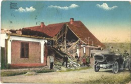 T2/T3 1916 Zimony, Semlin, Zemun; Lerombolt Ház Az Első Világháborúban, Katonák Autóban / Destroyed House During World W - Ohne Zuordnung