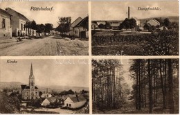 * T1/T2 Petőfalva, Pöttelsdorf; Utca, Templom, Erdő, Gőzmalom / Strasse, Kirche, Dampfmühle / Street, Church, Forest, St - Ohne Zuordnung