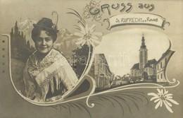 T2 1906 Sankt Ruprecht An Der Raab, Gruss Aus... / Art Nouveau, Floral Greeting Card With Lady - Ohne Zuordnung