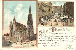 * T2/T3 1898 Wien, Vienna, Bécs; Graben, Stephansdom / Street View, Church. Litho (EK) - Non Classificati