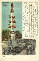 T2 1900 Wien, Vienna, Bécs; Tegetthoff Denkmal, Aspernbrücke / Statue, Bridge, Horse-drawn Tram. Karl Stucker 7239. Lith - Non Classés