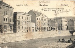 * T2/T3 1914 Sarajevo, Appelova Obala, Mjesto Atentata / Appelquai, Ort Des Attentates / Quay, Shops, Workers By The Riv - Non Classés