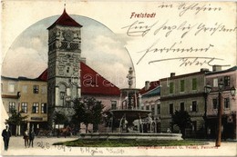 T2 1899 Frystát, Freistadt; Hauptplatz, Spar-Cassa, Josef Blaski, Rathaus / Main Square, Savings Bank, Shop, Town Hall,  - Non Classés