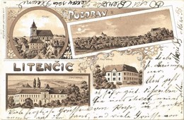T2/T3 Litencice, Kostel, Stary Zamek, Novy Zámek / Church, Old And New Castles. Jan Novotny Art Nouvea, Floral, Litho  ( - Non Classés