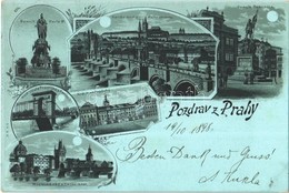 T2 1898 Praha, Prag, Prague; Pomnik Karla IV, Král. Hrad Prazsky, Karluv Most, Malou Stranou, Pomník Radeckého, Most Cís - Unclassified