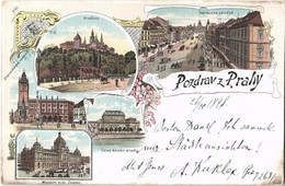 T2 1898 Praha, Prag, Prague; Hradcany, Václavske Námesti, Museum Král. Ceského, Staromestská Radnice, Ceské Národní Diva - Zonder Classificatie