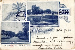 T2/T3 1899 (Vorläufer!) Aceh, Atjeh; De Groeten Van Atjeh, Laan In De Kraton, Hoofsport Kraton / Main Port And Street. A - Non Classés