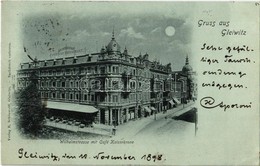 T2/T3 1898 Gliwice, Gleiwitz; Wilhelmstrasse Mit Cafe Kaiserkrone / Street Viw With Cafe And Restaurant (EK) - Zonder Classificatie