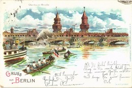 T2 1899 Berlin, Oberbaum Brücke / Bridge, Rowing Team. Kunstanstalt Paul Finkenrath Litho - Unclassified