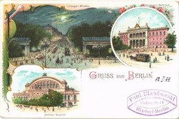 T2 1899 Berlin, Leipziger Strasse, Anhalter Bahnhof, Potsdamer Bahnhof / Street, Railway Station. Kunstanstalt Paul Fink - Ohne Zuordnung