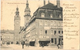 T2/T3 Chemnitz, Markt Mit Dem Alten Rathaus, Chirurg Gummiwaaren / Sqauare, Old Town Hall, Shop Of C. Beil (EK) - Zonder Classificatie