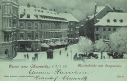 T1/T2 1899 Chemnitz, Nicolaibrücke Mit Langestrasse / Bridge, Street View, Restaurant, Tram, Winter - Unclassified
