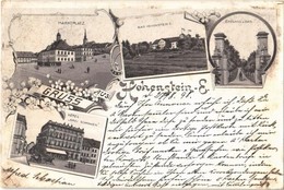 T2/T3 1898 Hohenstein-Ernstthal, Marktplatz, Eingang Z. Bad, Hotel Drei Schwanen / Market Square, Spa, Hotel. Art Nouvea - Unclassified