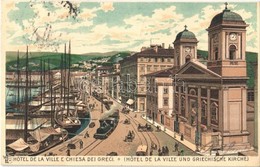 T2 1901 Trieste, Trieszt; Hotel De La Ville E Chiesa Dei Greci / Town Hall, Church, Quay And Industrial Railway, Locomot - Non Classés