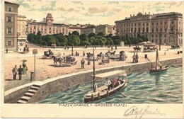 T2 1901 Trieste, Trieszt; Piazza Grande / Quay, Square, Boats. Litho - Sin Clasificación