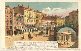 T2/T3 1900 Trieste, Trieszt; Piazza Della Borsa / Stock Exchange Square. Litho (EB) - Non Classés