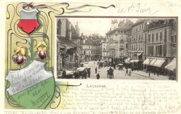 T2/T3 Lausanne, Street View. Coat Of Arms, Art Nouveau, Floral, Emb. Litho  (EK) - Zonder Classificatie