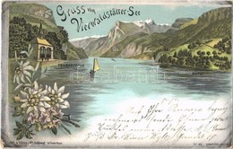 T2 1898 Vierwaldstättersee, Lake Lucerne; Rütli, Tellskapelle. Schlumpf Floral, Litho - Zonder Classificatie