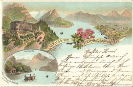 T2/T3 1898 Vierwaldstättersee, Lake Lucerne; Axenfels, Tellskapelle. Schlumpf Floral, Litho (EK) - Non Classés