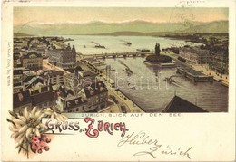 T2 1898 Zürich, Blick Auf Den See / Lake. Carl Künzli Floral, Litho - Ohne Zuordnung
