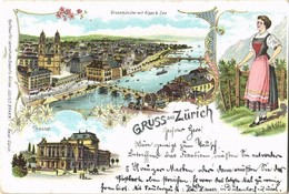 T2 1898 Zürich, Grossmünster Mit Alpen See, Theater / Lake, Bridges, Theatre, Folklore. Julius Brann Art Nouveau, Floral - Sin Clasificación