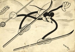 T4 1936 Mickey Mouse Skiing. Klösz Early Disney Art Postcard S: Bisztriczky  (lyukak / Holes) - Non Classés