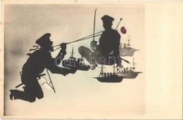 ** T1/T2 Russo-Japanese War Naval Battle. Silhouette Art Postcard - Unclassified