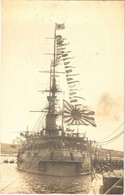 ** T1 Imperial Japanese Navy Battleship (Fuji?) With Flags. Photo - Non Classés