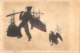 ** T2/T3 Russo-Japanese War Naval Battle. Silhouette Art Postcard With Mariner, Battleships And Eagle  (fl) - Ohne Zuordnung