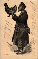 T2 Fett Fein! / Jewish Man With Chicken. Humorous Judaica Mocking Art Postcard. S.M.P. Cracovie 1914. No. 90. + Kommando - Sin Clasificación