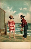 * T2 Dombornyomott Antiszemita Művészlap. Zsidó Férfiak A Strandon / Jewish Men On The Beach. Anti-Semitic Judaica Art P - Unclassified