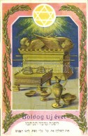 ** T1 Boldog Újévet! / Jewish New Year Greeting Art Postcard With Hebrew Text. Judaica, Art Nouveau, Litho - Ohne Zuordnung