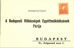 * T1/T2 A Budapesti Hitközségek Együttműködésének Pártja Csatlakozó Lapja. Budapest, Zsigmond Utca 1. / Hungarian Jewish - Ohne Zuordnung