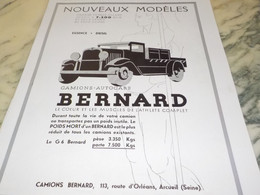 ANCIENNE PUBLICITE CAMION BERNARD 1932 - Camion