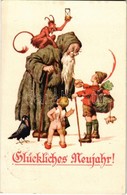 T2 Glückliches Neujahr! / New Year Greeting Art Postcard With Krampus. 'Mia'- Künstlerkarten-Verlag, Teplitz-Schönau Kar - Non Classés