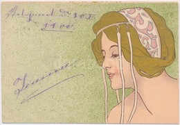 T2 1900 Art Nouveau Lady, Litho. Unsigned Henri Meunier - Sin Clasificación