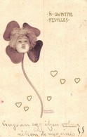 T2/T3 1900 A Quattre Fevilles / Art Nouveau Clover Lady. Litho S: Raphael Kirchner (EK) - Non Classés