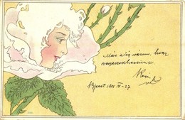 T2/T3 1901 Lady Head In Flower. Art Nouveau, Litho (fa) - Unclassified