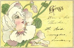 T2/T3 1899 Lady Head In Flower. Art Nouveau, Litho (EK) - Non Classés