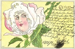 T2/T3 1900 Lady Head In Flower. Art Nouveau, Litho (small Tear) - Ohne Zuordnung
