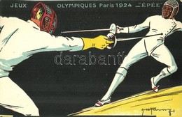 ** T2/T3 1924 Paris, Jeux Olympiques. Épée / 1924 Summer Olympics Advertisement Postcard. Fencing. L. Pautauberge Litho  - Zonder Classificatie