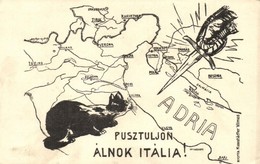 ** T2/T3 Pusztuljon álnok Itália! Kunstädter Vilmos Nyomta / WWI Anti-Italian Propaganda Art Postcard (EK) - Ohne Zuordnung