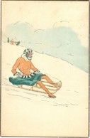 T2/T3 1928 Sledding Lady, Winter Sport Art Postcard - Non Classés